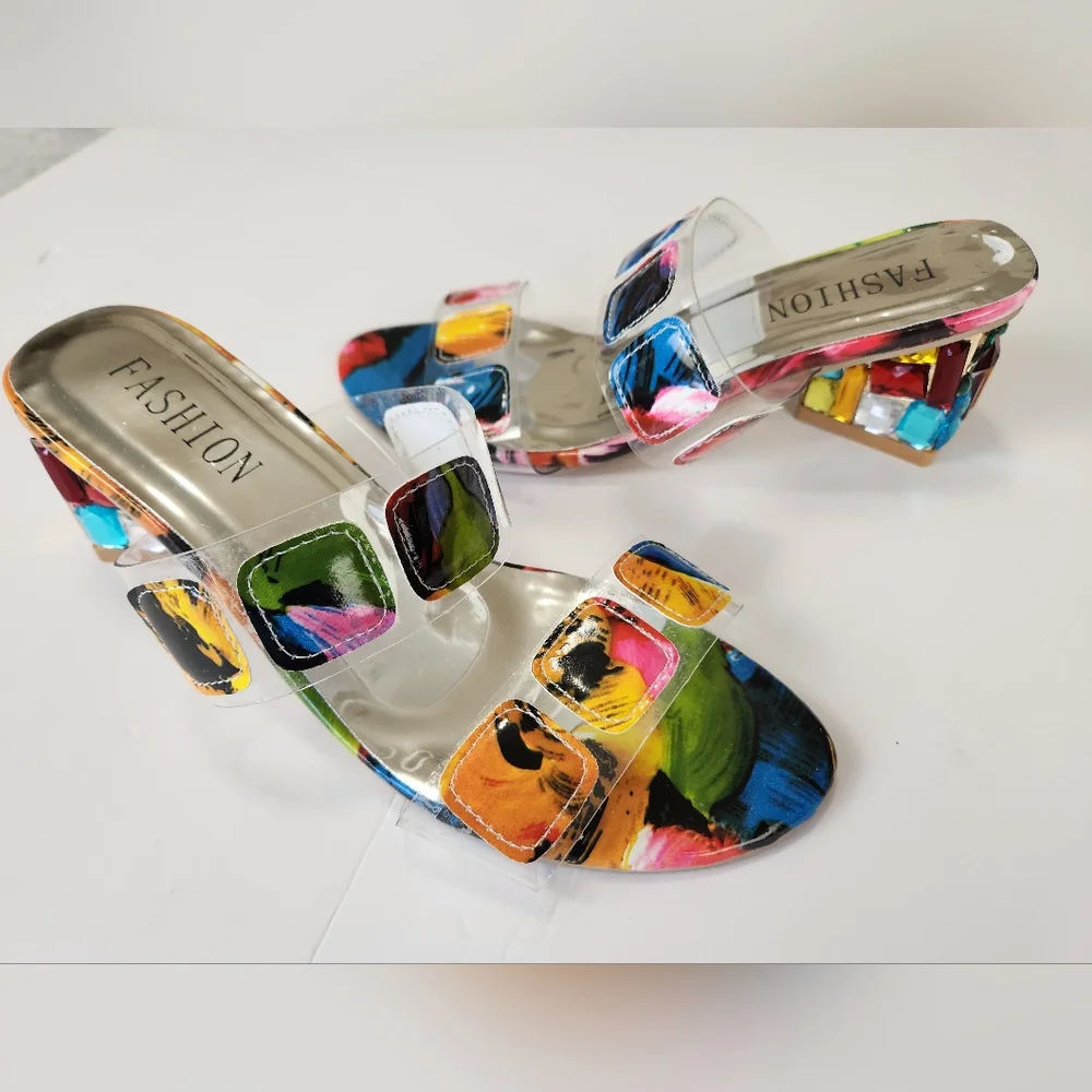 Fashion Colorful Jeweled Block Heel Sandal Size 37 / US 6 - Picture 3 of 15